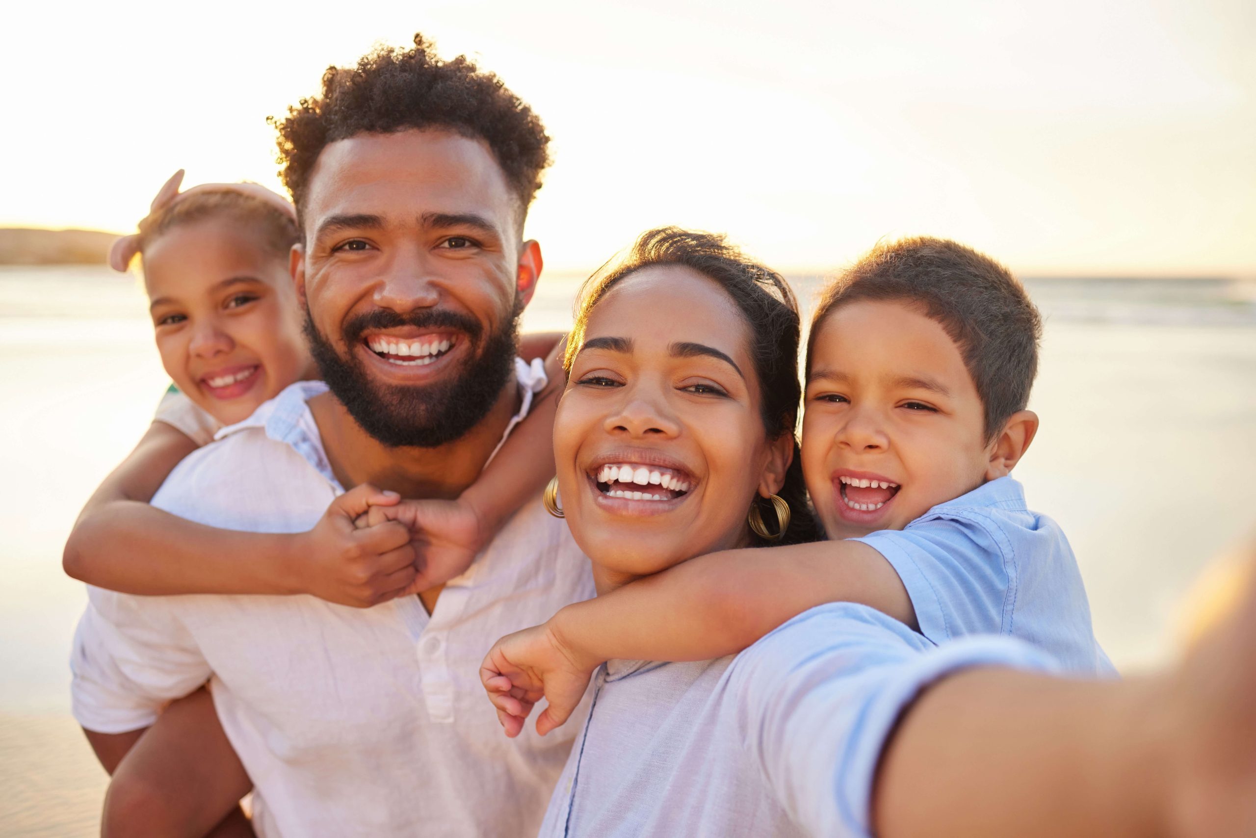 A young family on the beach